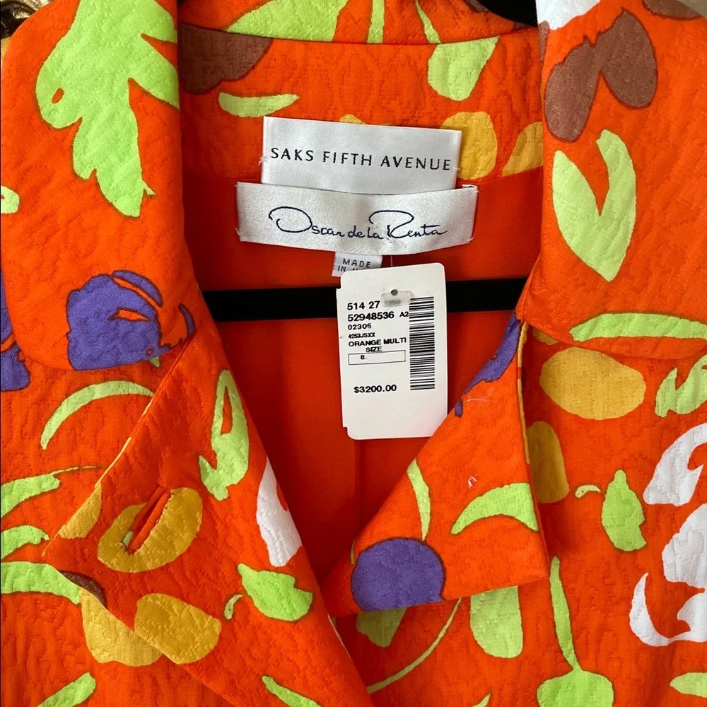 NWT.$3200 Oscar De La Renta Saks Fifth Avenue Orange Purple Floral Jacket Sz.8 - Picture 4 of 11